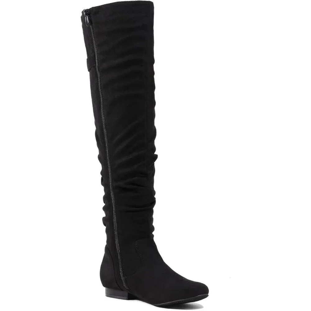 Women's Black-p Suede Over The Knee Thigh High Comfortable Low Heel Winter Boots